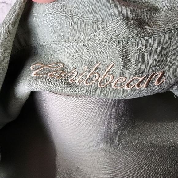 Caribbean Tall Man Silk Blend Palm Damask Print Shirt NWT Sage Green Size 2XT - Picture 13 of 15